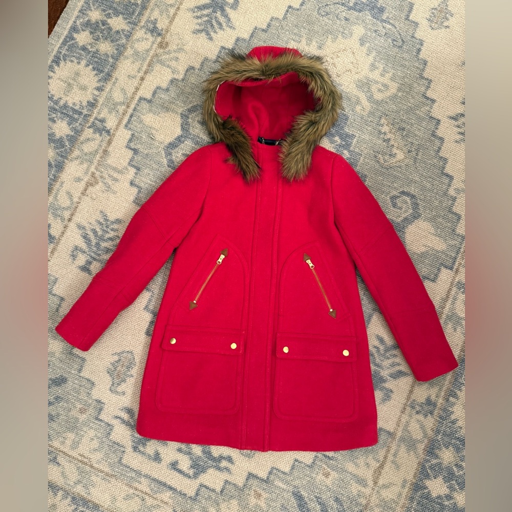 J. Crew Red Chateau Wool Parka